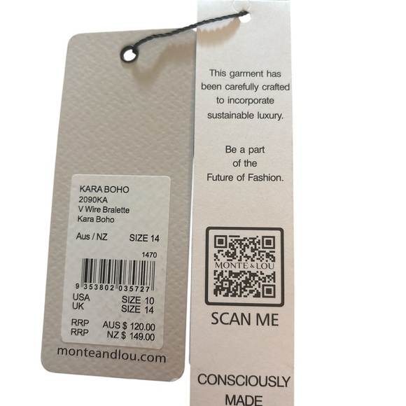 Monte & Lou Kara Boho V Wire Bralette/Swim, Pink/Purple Floral, Size 10 US, NWT - Picture 6 of 7